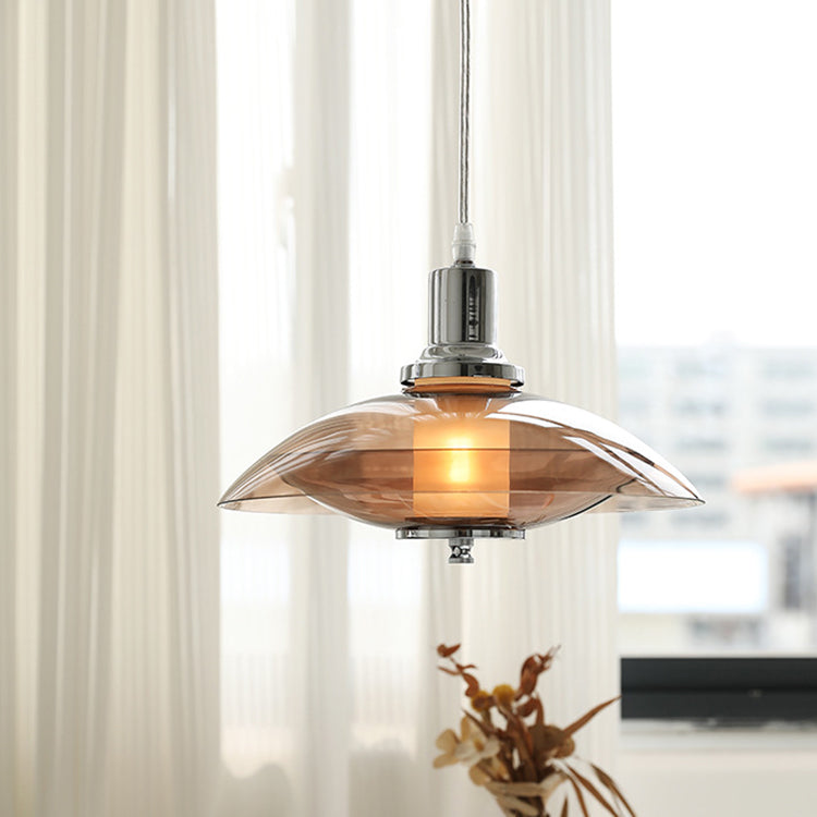 Zeitgenössische nordische bernsteinfarbene Glasscheibe aus Eisen mit 1 Licht für Wohnzimmer 