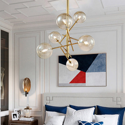 Moderner Mid-Century Magic Bean Glaskugel Eisenrahmen 6-Licht Kronleuchter für Wohnzimmer 