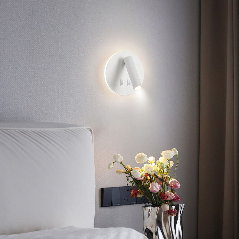 مصباح حائط LED دائري من الألومنيوم والحديد بتصميم بسيط وحديث لغرفة النوم 