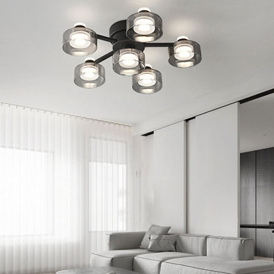 Modern Minimalist Round Copper Acrylic Glass LED Semi-Flush Mount Ceiling Light For Living Room