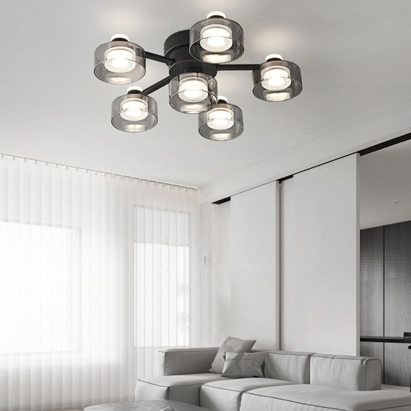 Modern Minimalist Round Copper Acrylic Glass LED Semi-Flush Mount Ceiling Light For Living Room