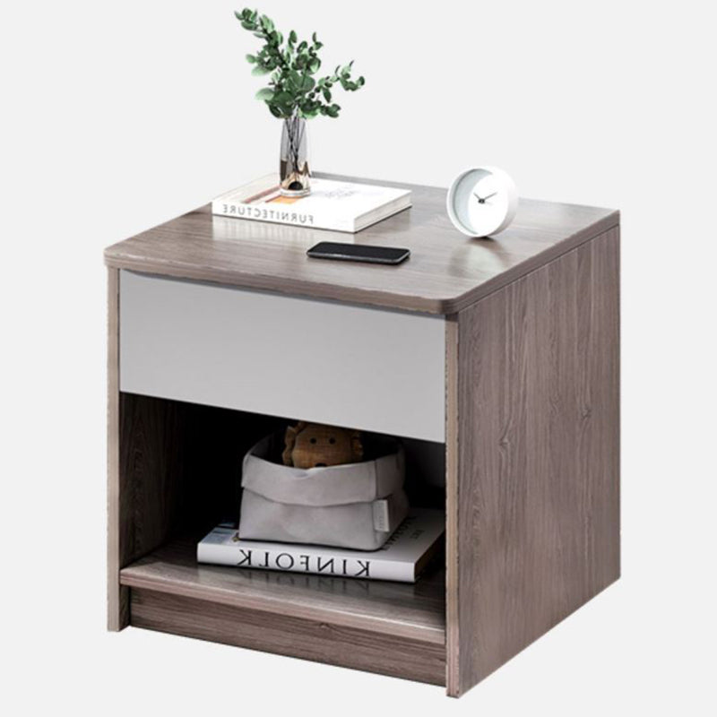 Table de chevet moderne minimaliste à dessus carré en panneau haute densité avec 1 tiroir pour chambre 