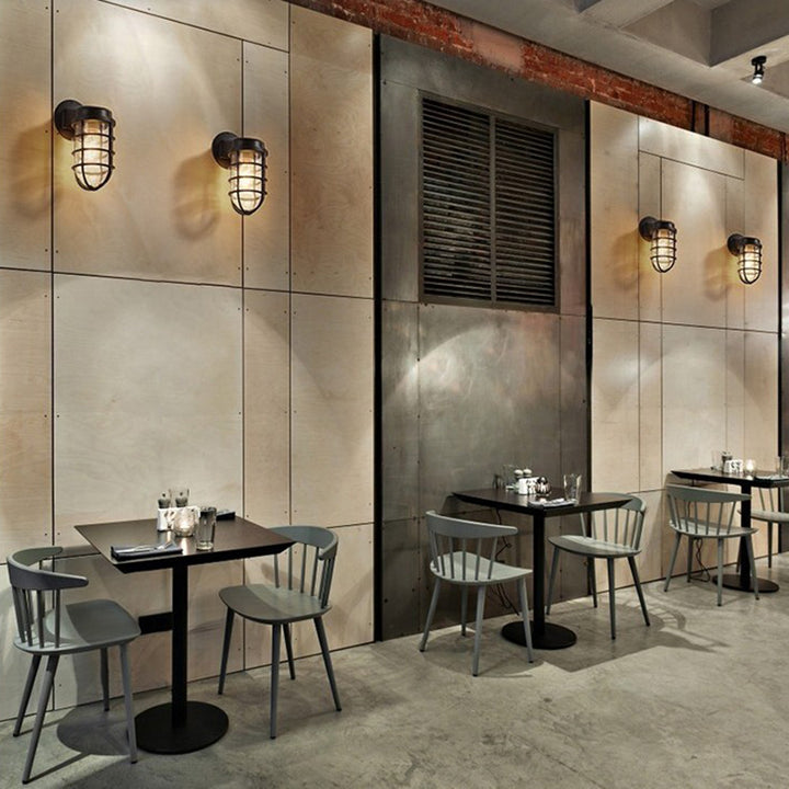 Lámpara de Aplique de Pared Impermeable de 1 Luz con Jaula Redonda de Aluminio Industrial Contemporáneo para la Entrada 