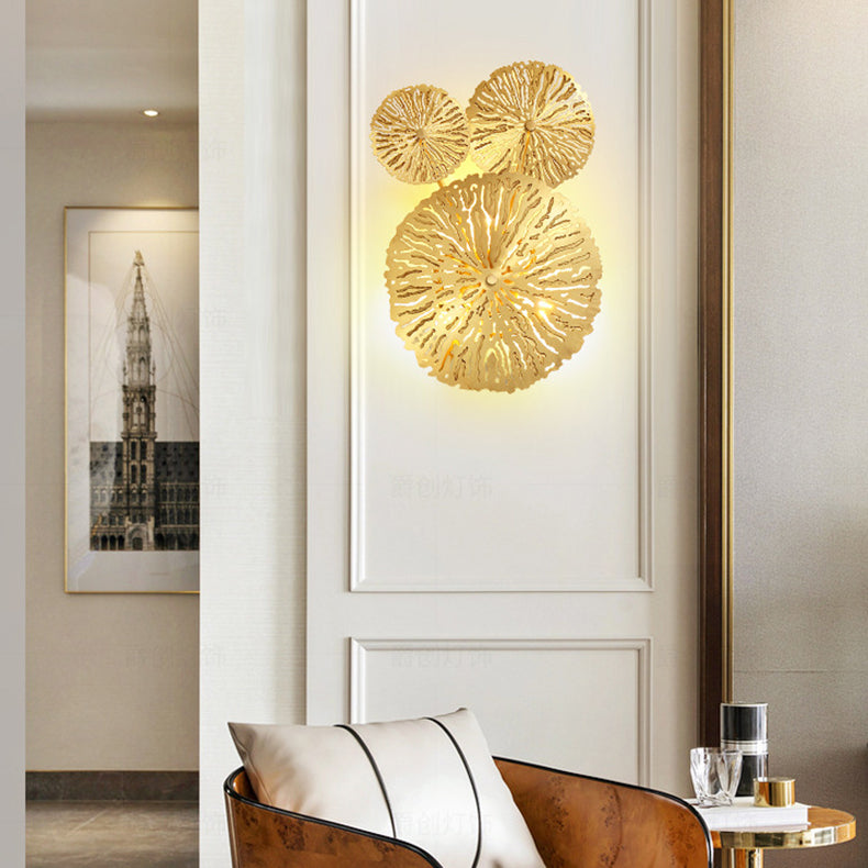 Moderne Luxus Vollkupfer Hohl Lotusblatt Cluster 3/5/7-Licht Wandleuchte Lampe für Wohnzimmer 