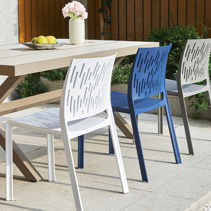 Silla Cuadrada de Plástico Minimalista Moderna con Cuatro Patas y Respaldo para Patio Exterior 