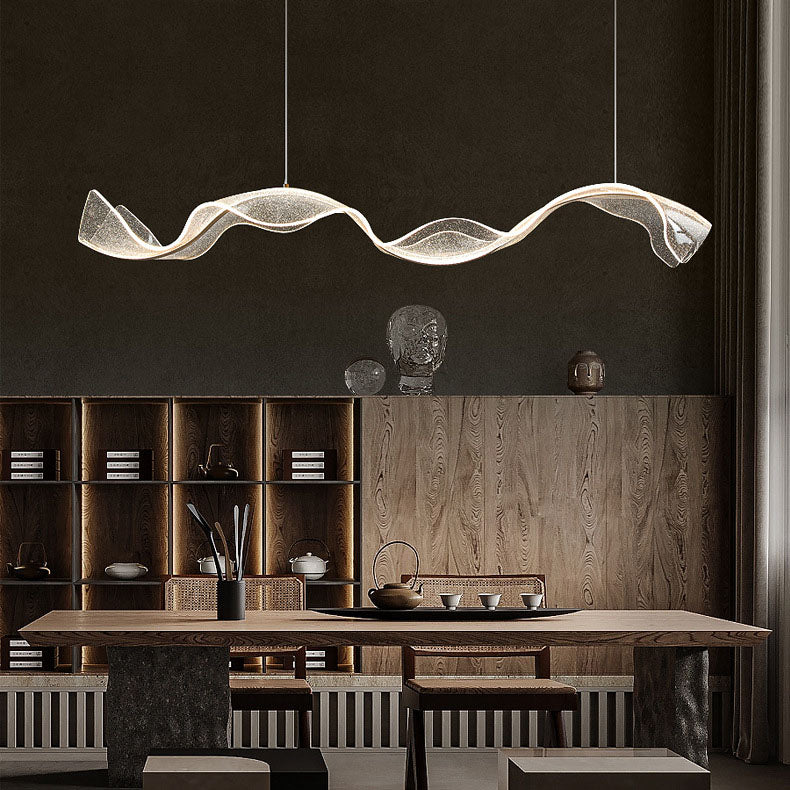 Zeitgenössische Luxus Acryl Wellpappe Flattern Band Hardware LED Insel Licht Pendelleuchte Für Wohnzimmer 