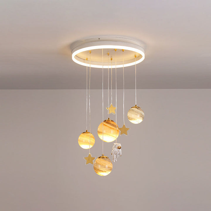 Contemporary Scandinavian Space Planet Acrylic Glass Round Shade LED Kids Flush Mount Ceiling Light For Bedroom