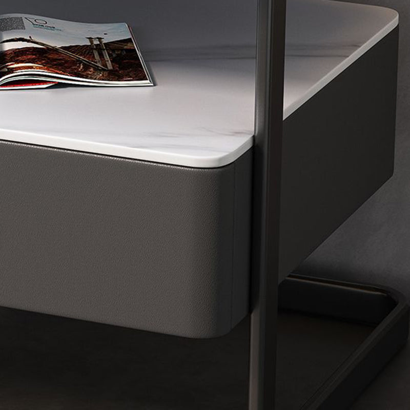 Table de nuit moderne minimaliste rectangulaire en verre trempé avec serrure et 1 tiroir pour chambre 