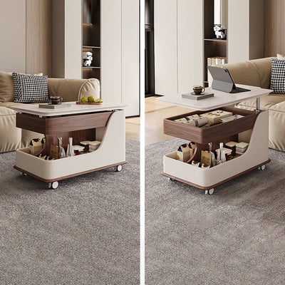 Zeitgenössischer Retro-Rechteckiger Holzplatten-Endtisch mit 4-stufigem Stauraum, beweglich für das Wohnzimmer 