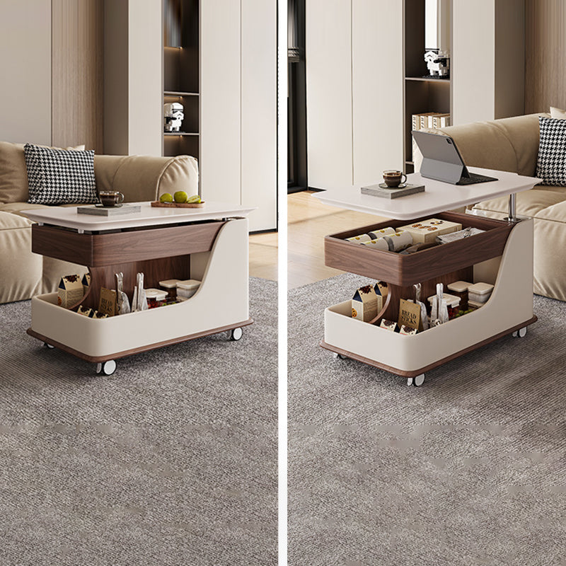 Zeitgenössischer Retro-Rechteckiger Holzplatten-Endtisch mit 4-stufigem Stauraum, beweglich für das Wohnzimmer 