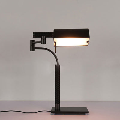 Zeitgenössische nordische rechteckige Zylinder-Tischlampe aus Eisenleder mit 1 Licht für Schlafzimmer 