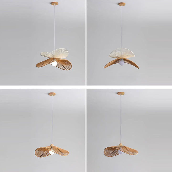 Traditionelle Vintage Holz Papier Seil Weben Strohhut Form 1-Licht Pendelleuchte für Wohnzimmer 