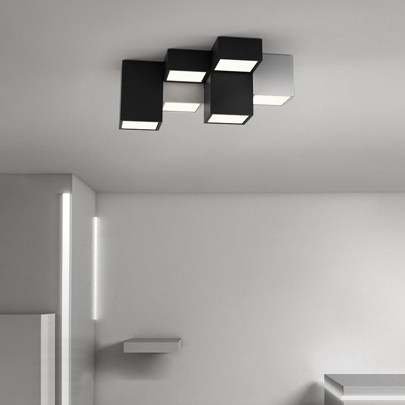 Lustre Plafonnier LED Moderne Minimaliste Cube en Fer et Acrylique pour Salon 