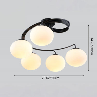 Moderne minimalistische geschwungene Linie ovale Eisenglas 3/5 Licht Halbbündige Deckenleuchte für Wohnzimmer 