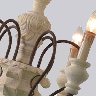 Chandelier Traditionnel Rustique Texturé Cylindre Fer Bois 6/8 Lumières Pour Salon 