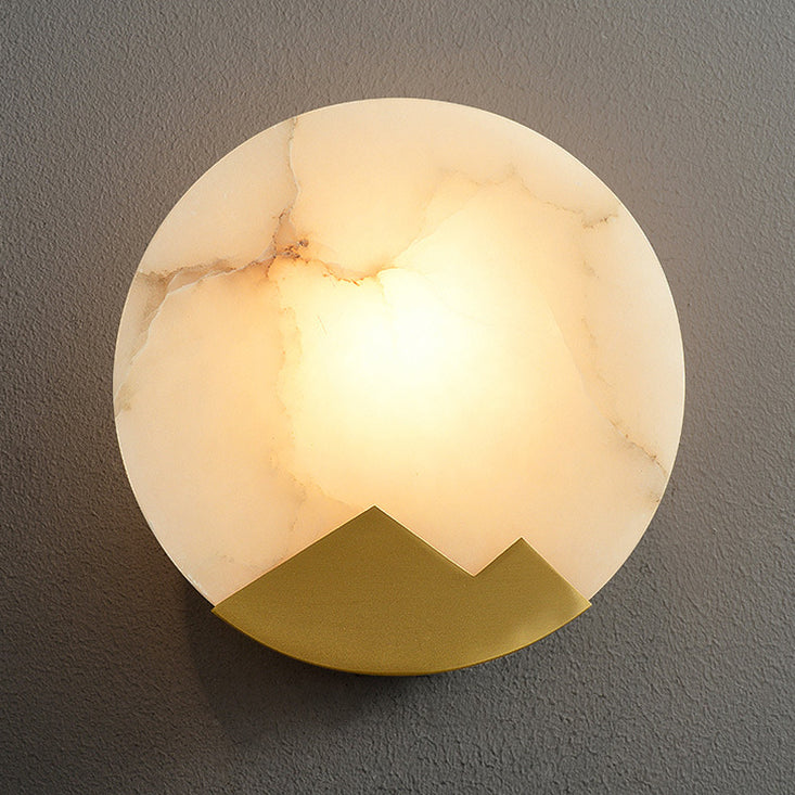 Moderne Luxus Runde Voll Kupfer Marmor 1-Licht Wandleuchte Lampe Für Wohnzimmer 