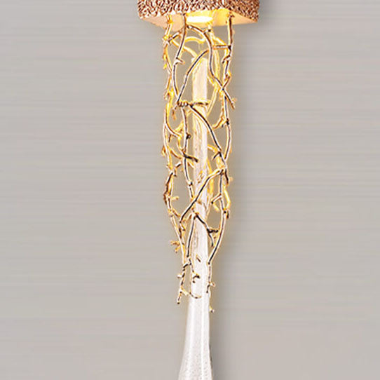 Modern Luxury Brass Tree Branch Hardware Crystal Water Drop Design 1-Light Wall Sconce Lamp