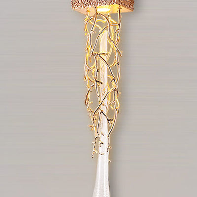 European Light Luxury Brass Tree Branch Crystal Water Drop Design 1-Light Wall Sconce Lamp