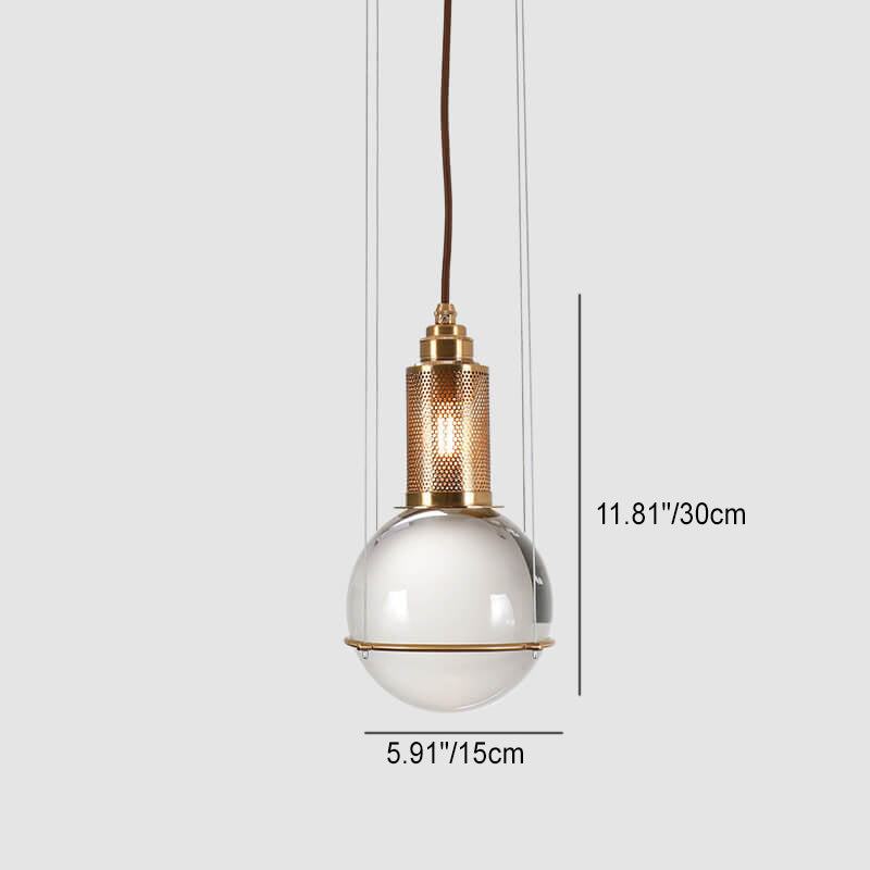 Modern Minimalist Round Ball Cylinder Iron Glass 1-Light Pendant Light For Living Room