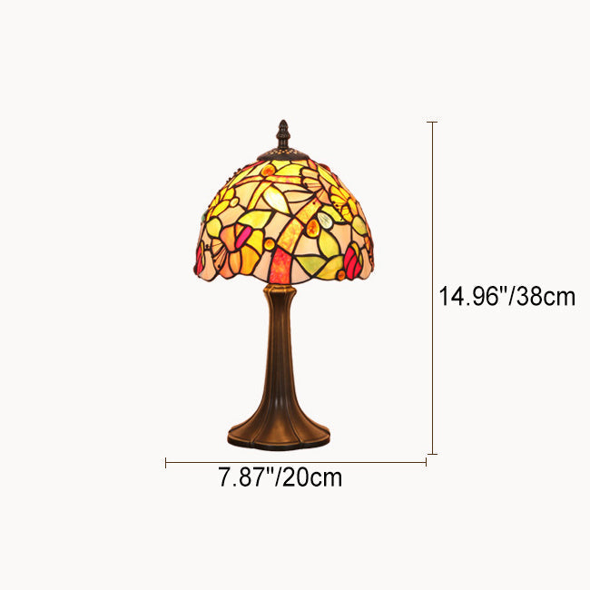 Lampe de table à 1 lumière en verre teinté fer traditionnel Tiffany Dome pour chambre 