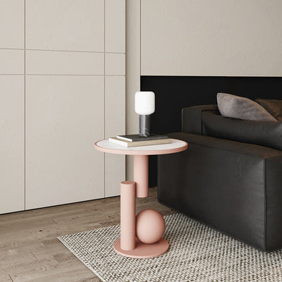 Table d'appoint cylindrique géométrique scandinave contemporain en pierre frittée pour salon 