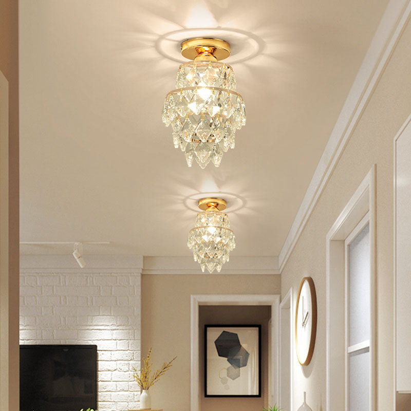 Modern Luxury Cylinder Iron Crystal 1-Light Semi-Flush Mount Ceiling Light For Hallway