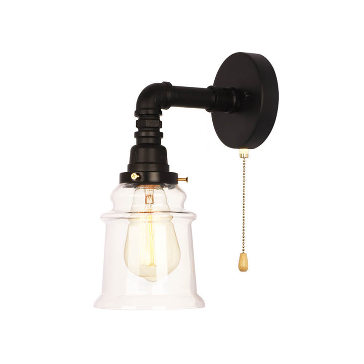 Contemporary Industrial Clear Glass Bell Pipe Iron 1-Light Wall Sconce Lamp For Bedroom