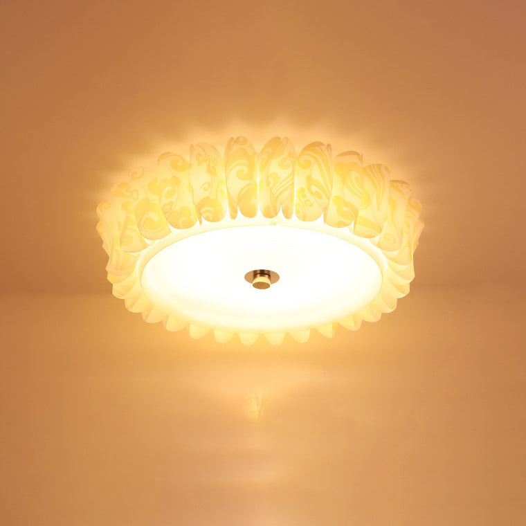 Plafonnier LED en fer acrylique rond plissé en dentelle nordique contemporain pour chambre à coucher 