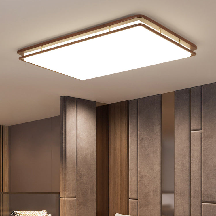 Plafonnier LED rond géométrique minimaliste moderne en bois de noyer et acrylique pour salon 