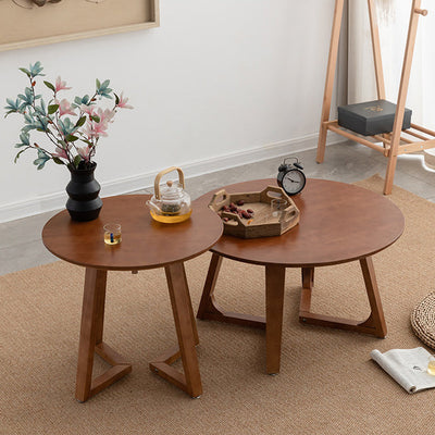 Table basse contemporaine en bois rond avec pieds en V pour salon 