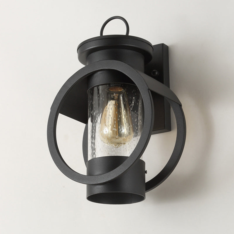 Zeitgenössische industrielle runde zylindrische Eisenglas-1-Licht-Wandleuchterlampe für die Terrasse im Freien 