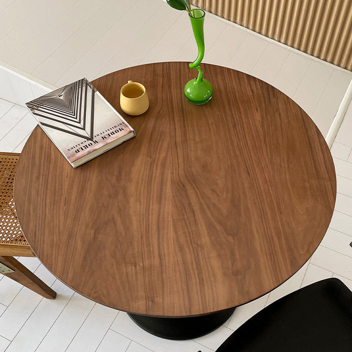 Modern Minimalist Round Slate Solid Wood Coffee Table For Living Room