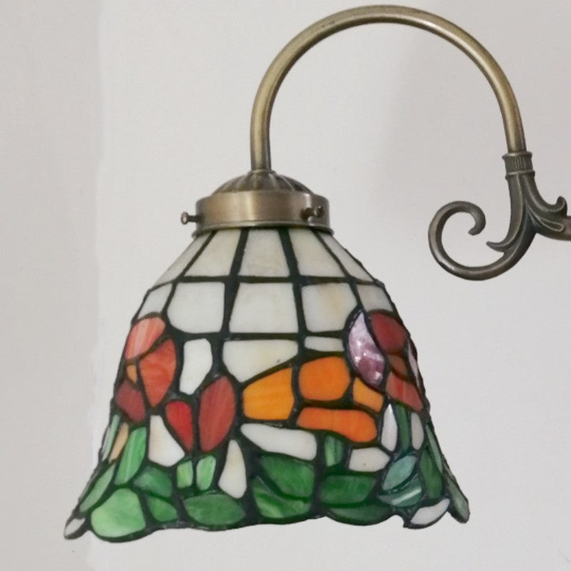 Traditional Tiffany European Rose Stained Glass Bell 3-Light Chandelier For Bedroom