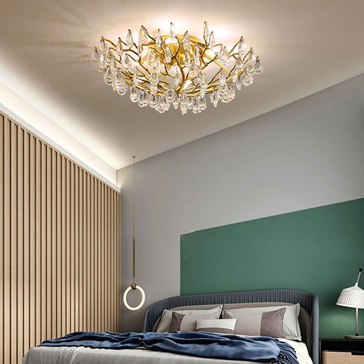 Moderne Luxus Halbrunde Dendritischen Eisen Kristall 10/12 Licht Semi-Flush Mount Deckenleuchte Für Wohnzimmer 