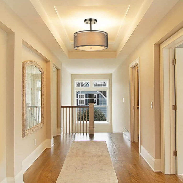 Moderne minimalistische runde Eisengewebe 3-Licht Halbbündige Deckenleuchte für Wohnzimmer 