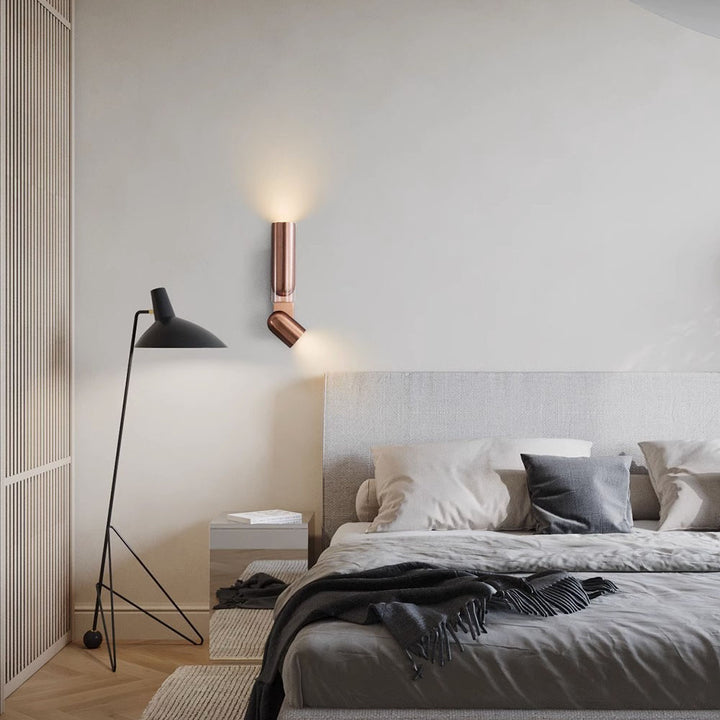 Lampe murale à deux lumières en verre et métal cylindrique rotatif moderne minimaliste pour chambre 