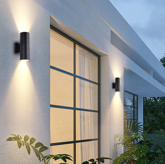 Contemporary Industrial Cylindrical Aluminum Glass Up And Down Luminous LED Waterproof Wall Sconce Lamp For Outdoor Patio