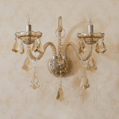 Traditionelle europäische Glaskristall-Kandelaber-Hardware 1/2-Licht-Wandleuchter-Lampe für Wohnzimmer 