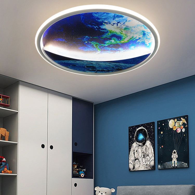 Moderne Art Deco Planet Erde Runde Silizium Eisen LED Unterputz Deckenleuchte für Wohnzimmer 