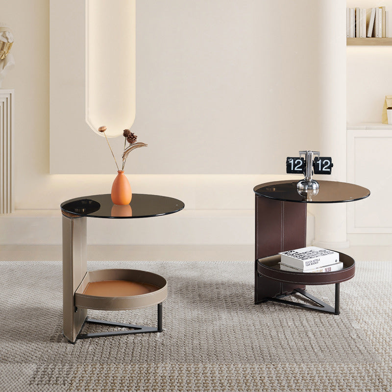 Modern Minimalist Round Rectangle Triangle Base Glass Saddle Leather S ...