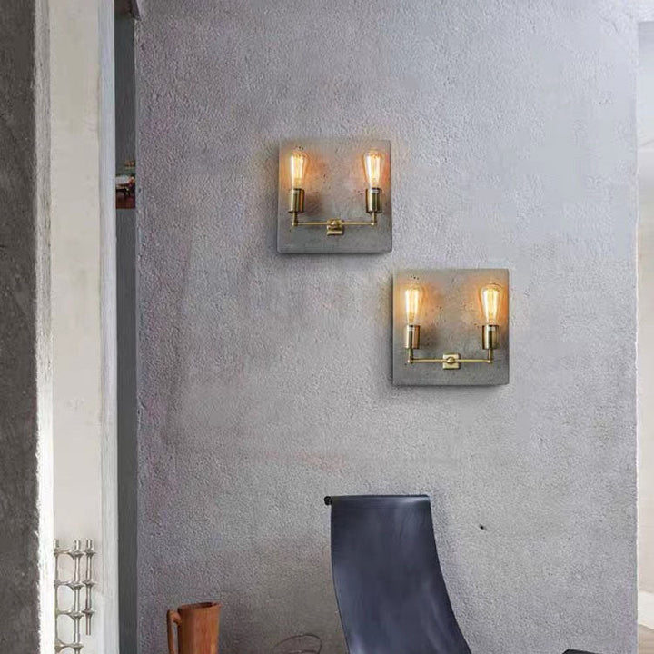 Applique murale contemporaine scandinave carrée en fer et plâtre de ciment à 2 lumières pour salon 