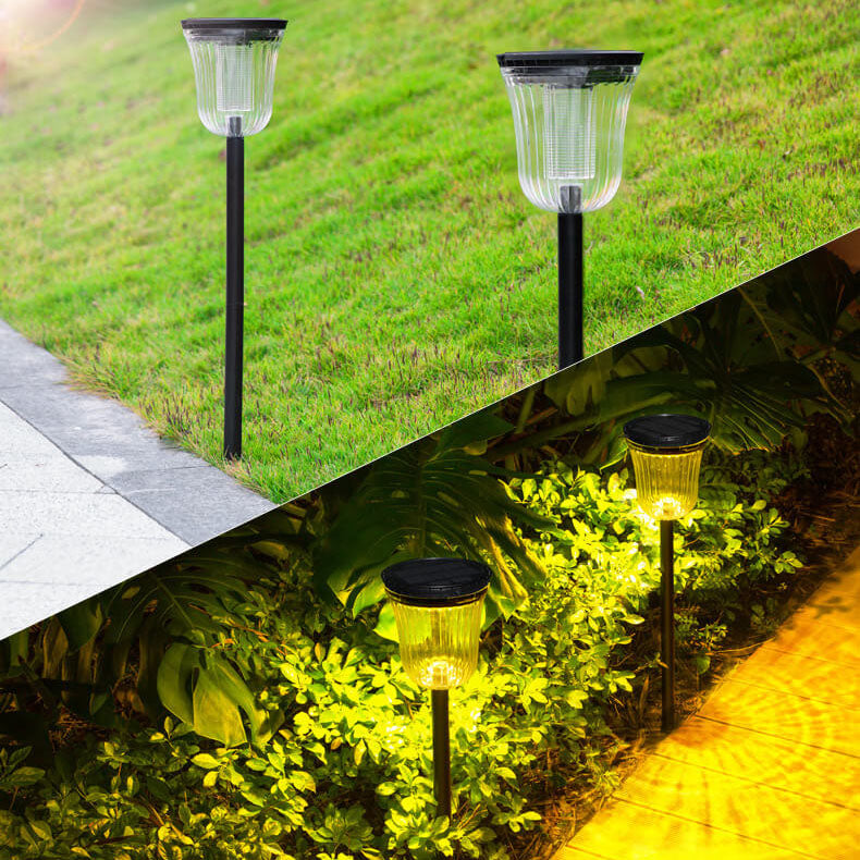Lampe de pelouse LED moderne noire transparente solaire extérieure imperméable à insérer dans le sol du jardin 