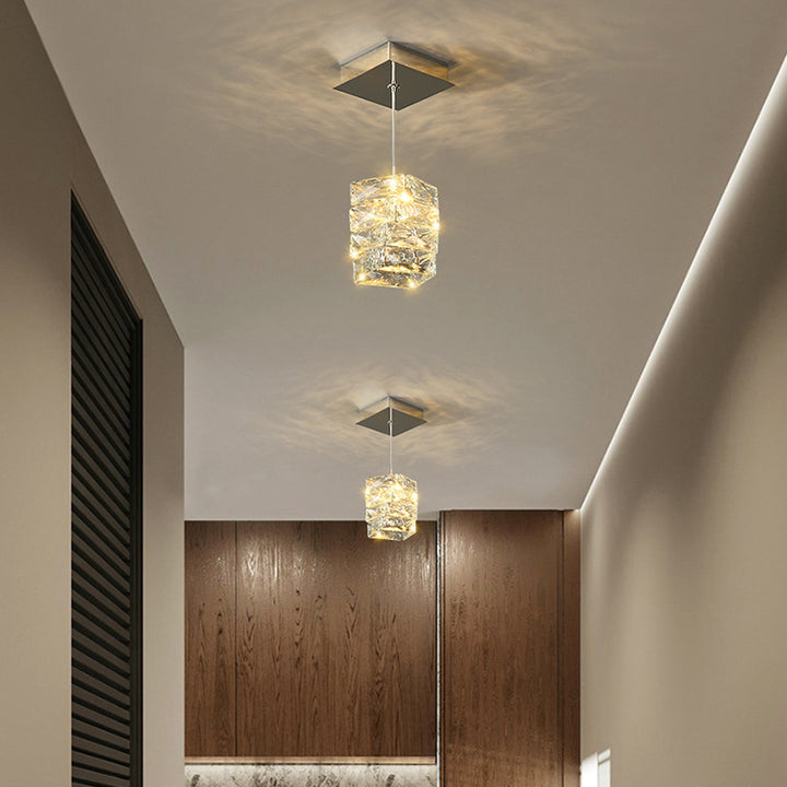 Zeitgenössische Luxus Edelstahl Kristall Stein LED Pendelleuchte für Wohnzimmer 