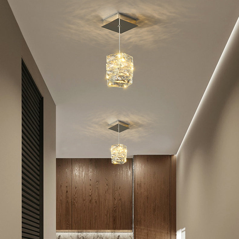 Lustre à LED en acier inoxydable de luxe contemporain avec pierres en cristal pour salon 