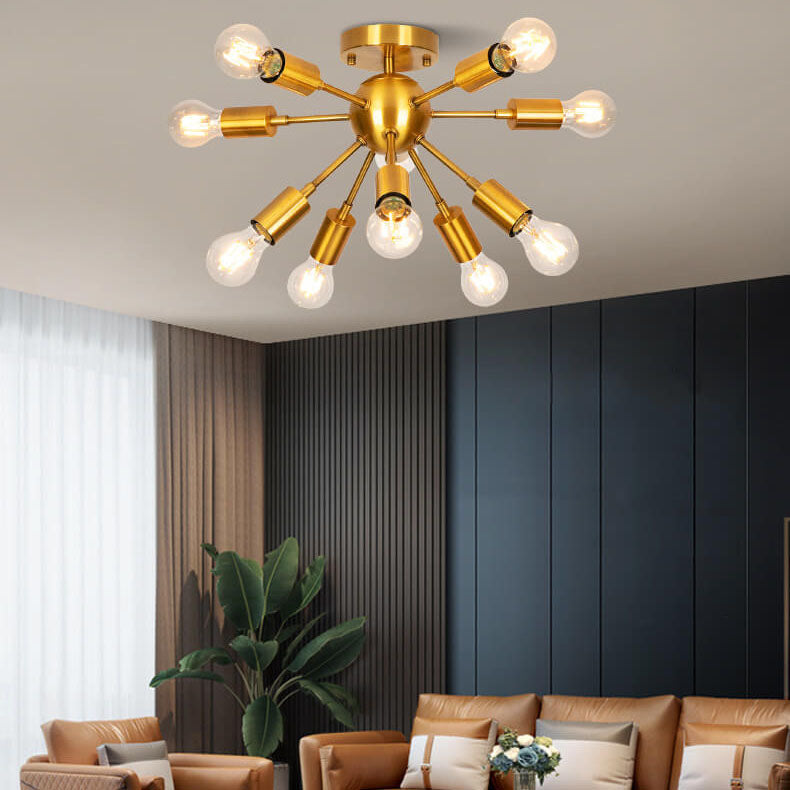 Moderna Araña de Luces de Cristal con Marco de Hierro Acabado en Oro Glamuroso de 10 Luces 