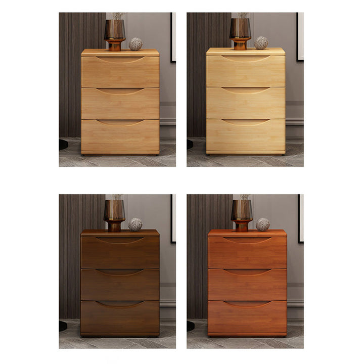 Mesita de noche tradicional japonesa rectangular cúbica de madera de caucho y metal con 2/3 cajones para el lado de la cama 