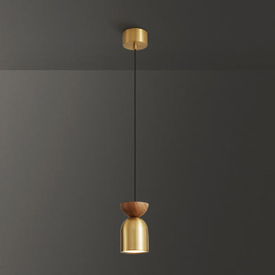 Italian Light Luxury Full Copper Wood Grain Column LED Pendant Light