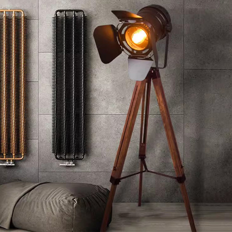 Traditionelle Vintage Stativ Kamera Holz Eisen ABS 1-Licht Stehlampe für Wohnzimmer 