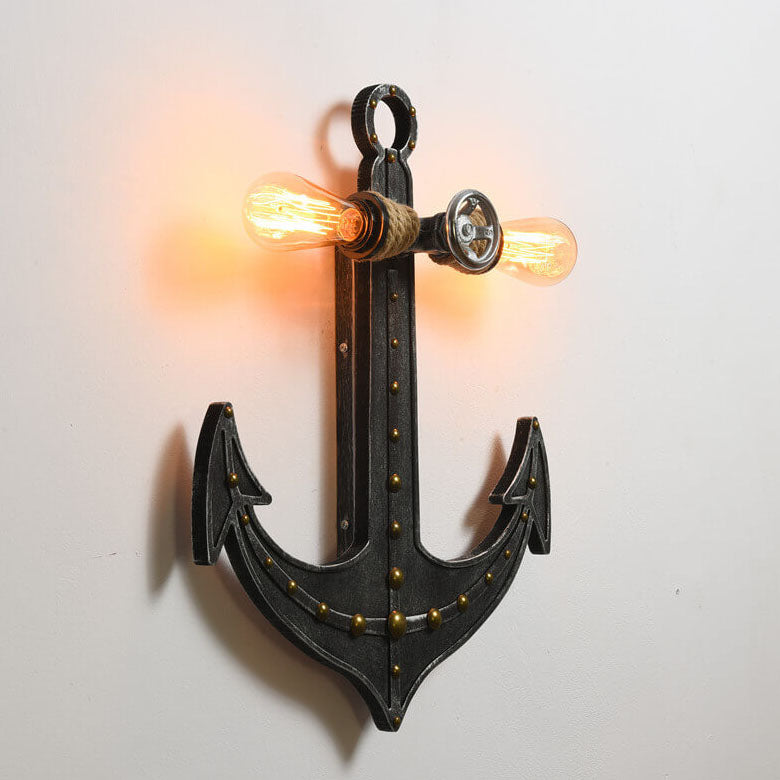 Contemporary Industrial Style Iron Anchor 2- Light Wall Sconce Lamp For Living Room