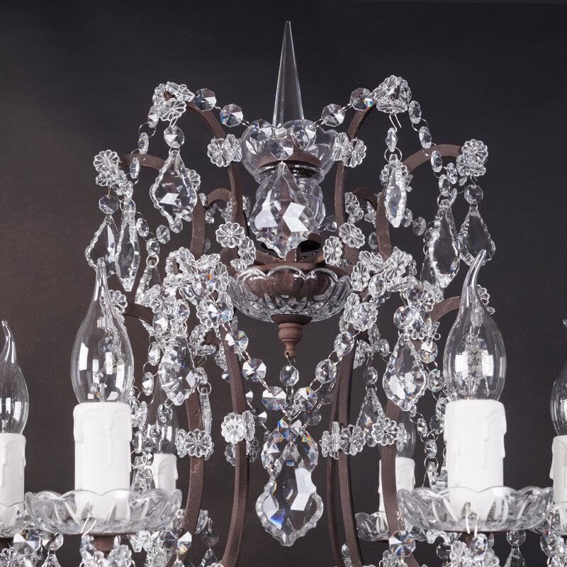 Vintage French Crystal Candelabra Rust 6-Light Table Lamp